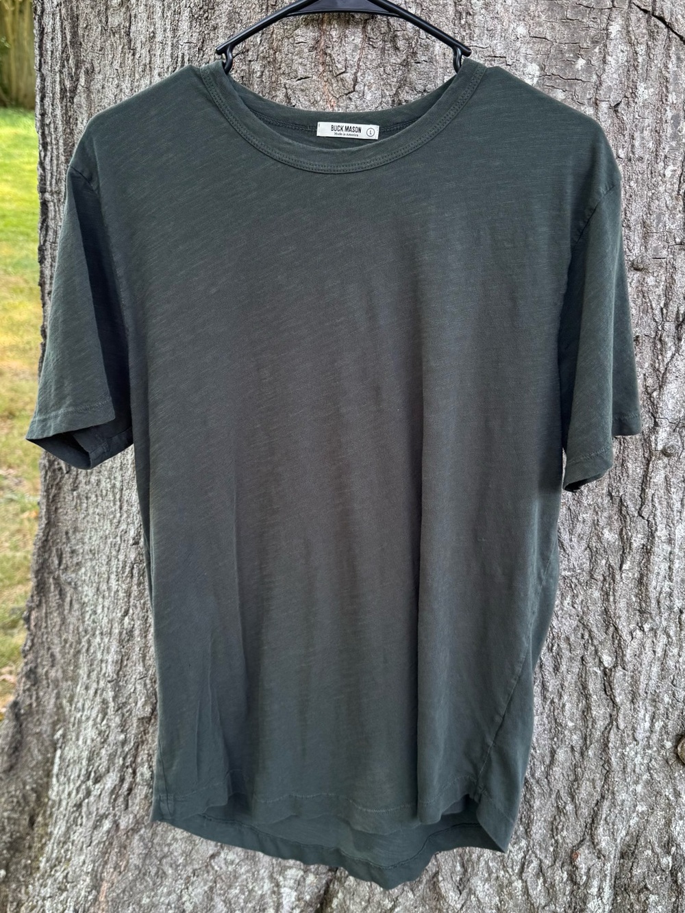 Buck Mason Made in America Men's Crew Neck Shirt - Dark Olive Size Large